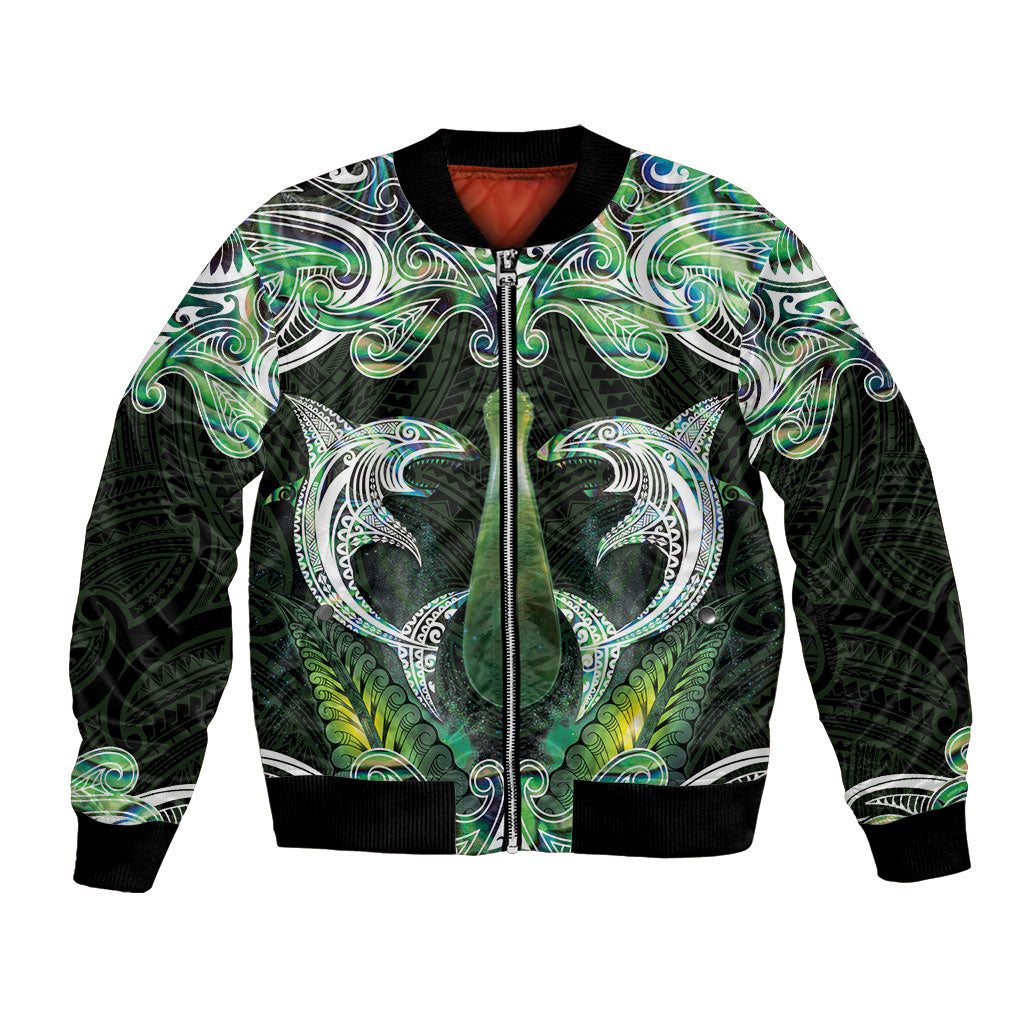 New Zealand Mere Pounamu Weapon Bomber Jacket Aotearoa Mango Paua Shell Maori Pattern LT22 Unisex Green - Polynesian Pride