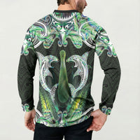 New Zealand Mere Pounamu Weapon Button Sweatshirt Aotearoa Mango Paua Shell Maori Pattern