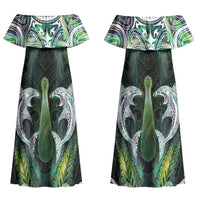 New Zealand Mere Pounamu Weapon Couples Matching Off Shoulder Maxi Dress and Hawaiian Shirt Aotearoa Mango Paua Shell Maori Pattern LT22 - Polynesian Pride