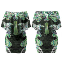 New Zealand Mere Pounamu Weapon Couples Matching Off Shoulder Short Dress and Long Sleeve Button Shirt Aotearoa Mango Paua Shell Maori Pattern LT22 - Polynesian Pride