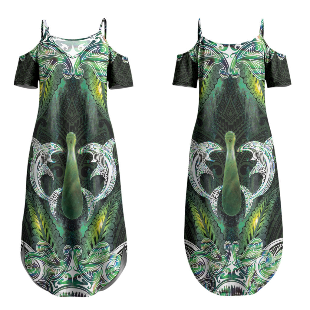 New Zealand Mere Pounamu Weapon Couples Matching Summer Maxi Dress and Long Sleeve Button Shirt Aotearoa Mango Paua Shell Maori Pattern LT22 - Polynesian Pride