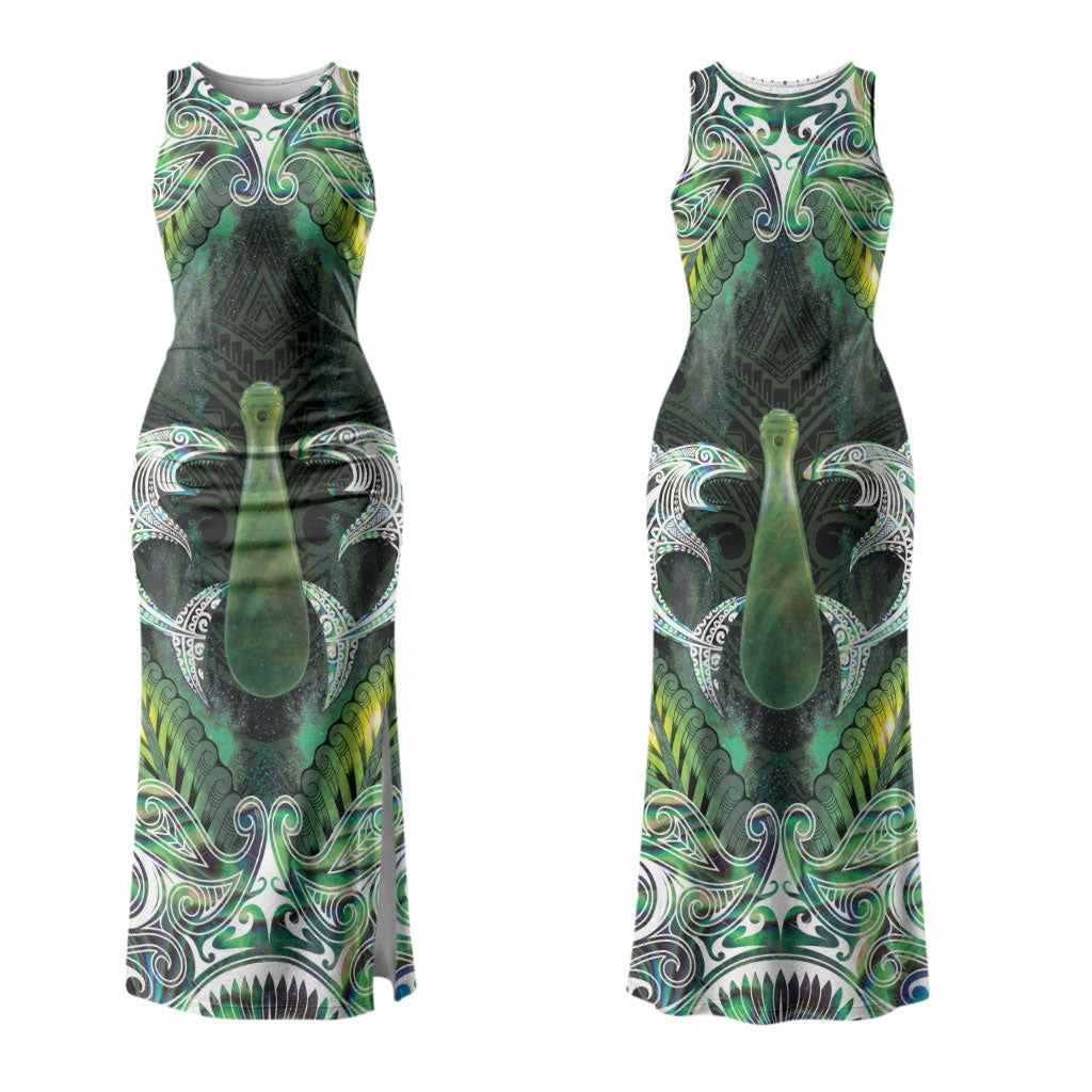 New Zealand Mere Pounamu Weapon Couples Matching Tank Maxi Dress and Hawaiian Shirt Aotearoa Mango Paua Shell Maori Pattern LT22 - Polynesian Pride