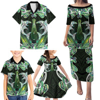 New Zealand Mere Pounamu Weapon Family Matching Puletasi and Hawaiian Shirt Aotearoa Mango Paua Shell Maori Pattern