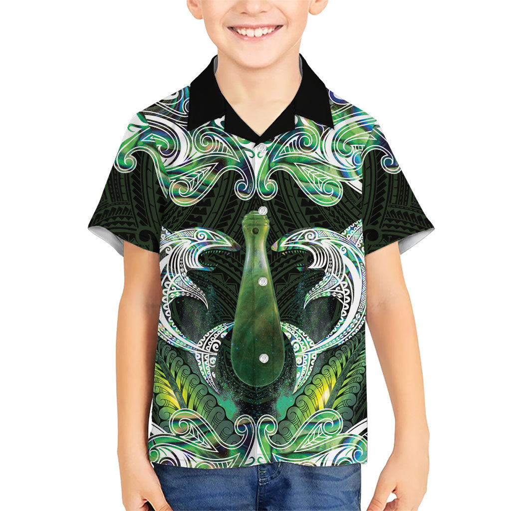 New Zealand Mere Pounamu Weapon Family Matching Puletasi and Hawaiian Shirt Aotearoa Mango Paua Shell Maori Pattern