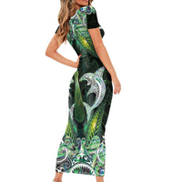 New Zealand Mere Pounamu Weapon Family Matching Short Sleeve Bodycon Dress and Hawaiian Shirt Aotearoa Mango Paua Shell Maori Pattern
