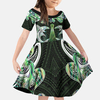 New Zealand Mere Pounamu Weapon Family Matching Tank Maxi Dress and Hawaiian Shirt Aotearoa Mango Paua Shell Maori Pattern