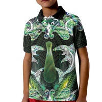 New Zealand Mere Pounamu Weapon Kid Polo Shirt Aotearoa Mango Paua Shell Maori Pattern