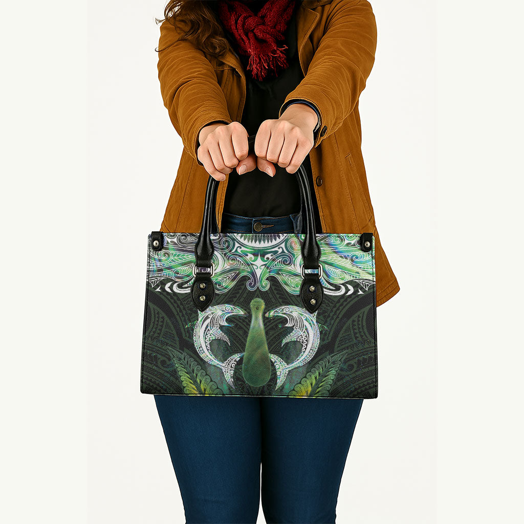 New Zealand Mere Pounamu Weapon Leather Bag Aotearoa Mango Paua Shell Maori Pattern