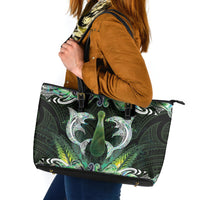 New Zealand Mere Pounamu Weapon Leather Tote Bag Aotearoa Mango Paua Shell Maori Pattern