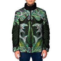 New Zealand Mere Pounamu Weapon Padded Jacket Aotearoa Mango Paua Shell Maori Pattern