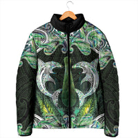New Zealand Mere Pounamu Weapon Padded Jacket Aotearoa Mango Paua Shell Maori Pattern