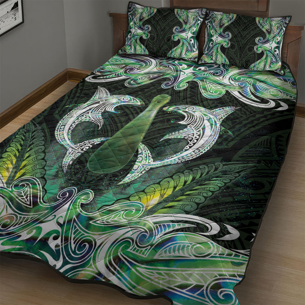 New Zealand Mere Pounamu Weapon Quilt Bed Set Aotearoa Mango Paua Shell Maori Pattern