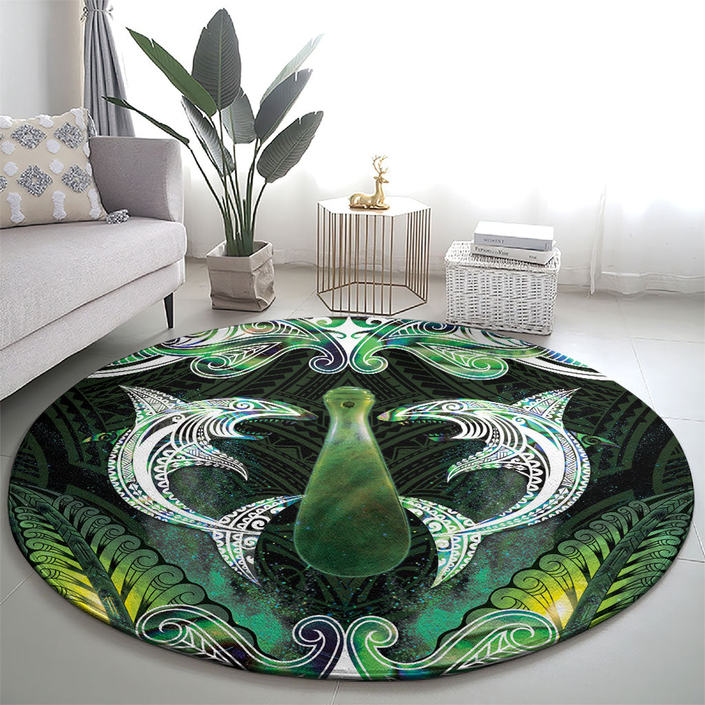 New Zealand Mere Pounamu Weapon Round Carpet Aotearoa Mango Paua Shell Maori Pattern