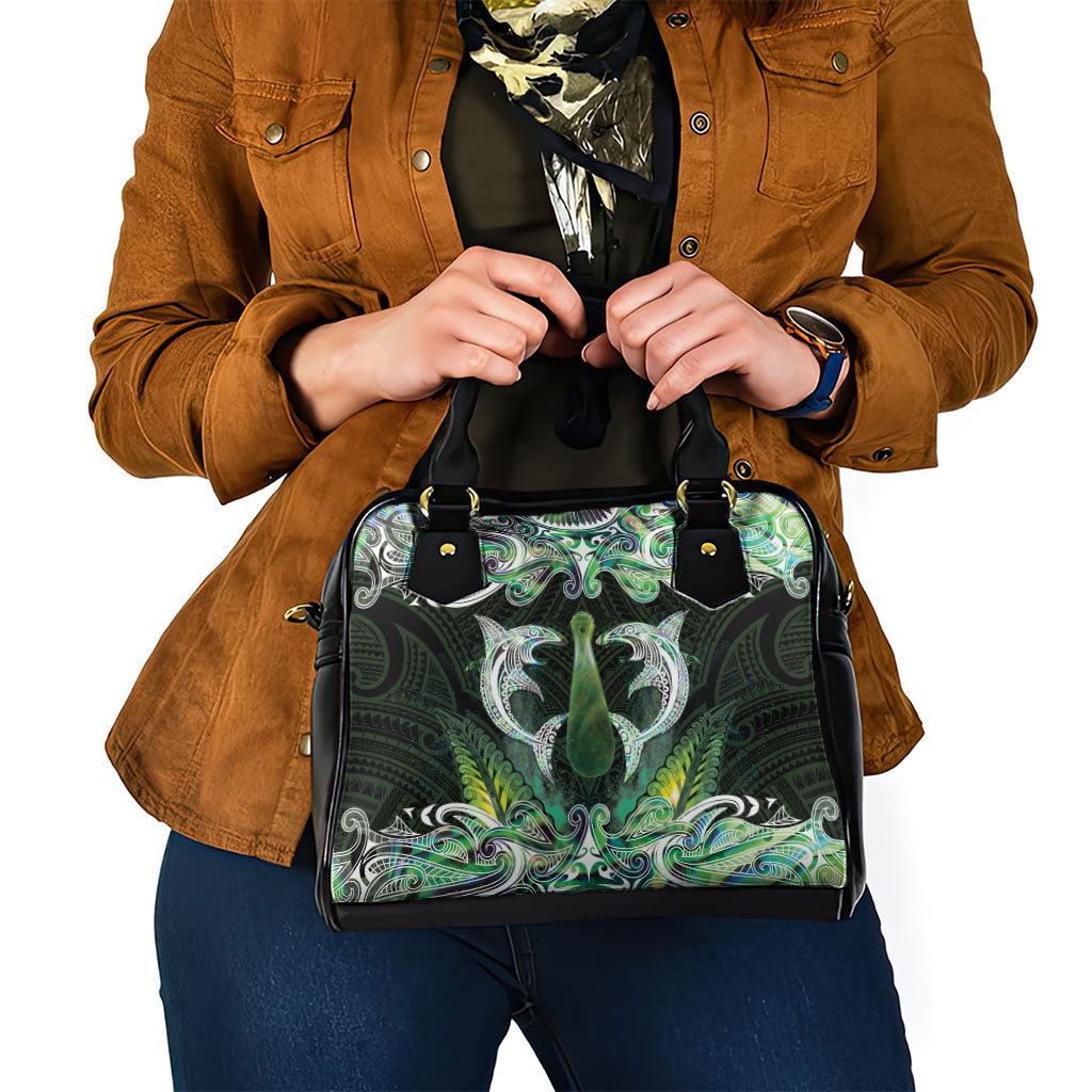 New Zealand Mere Pounamu Weapon Shoulder Handbag Aotearoa Mango Paua Shell Maori Pattern