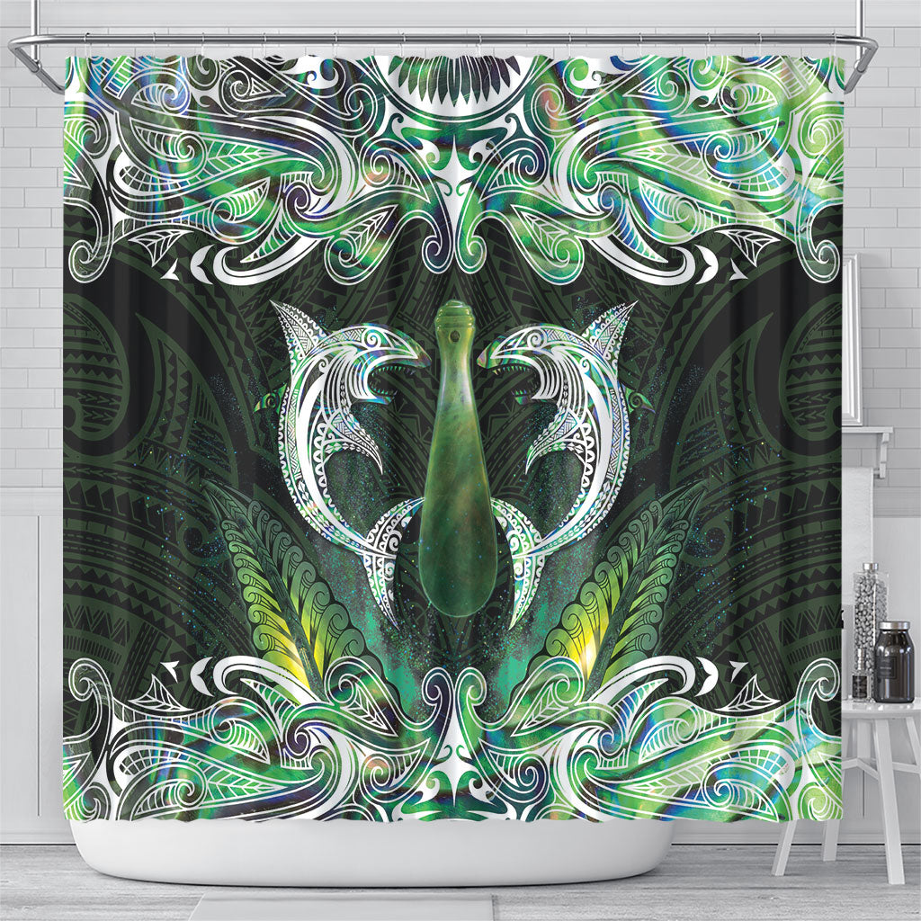 New Zealand Mere Pounamu Weapon Shower Curtain Aotearoa Mango Paua Shell Maori Pattern