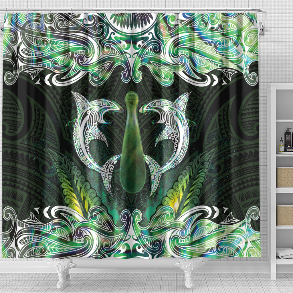 New Zealand Mere Pounamu Weapon Shower Curtain Aotearoa Mango Paua Shell Maori Pattern