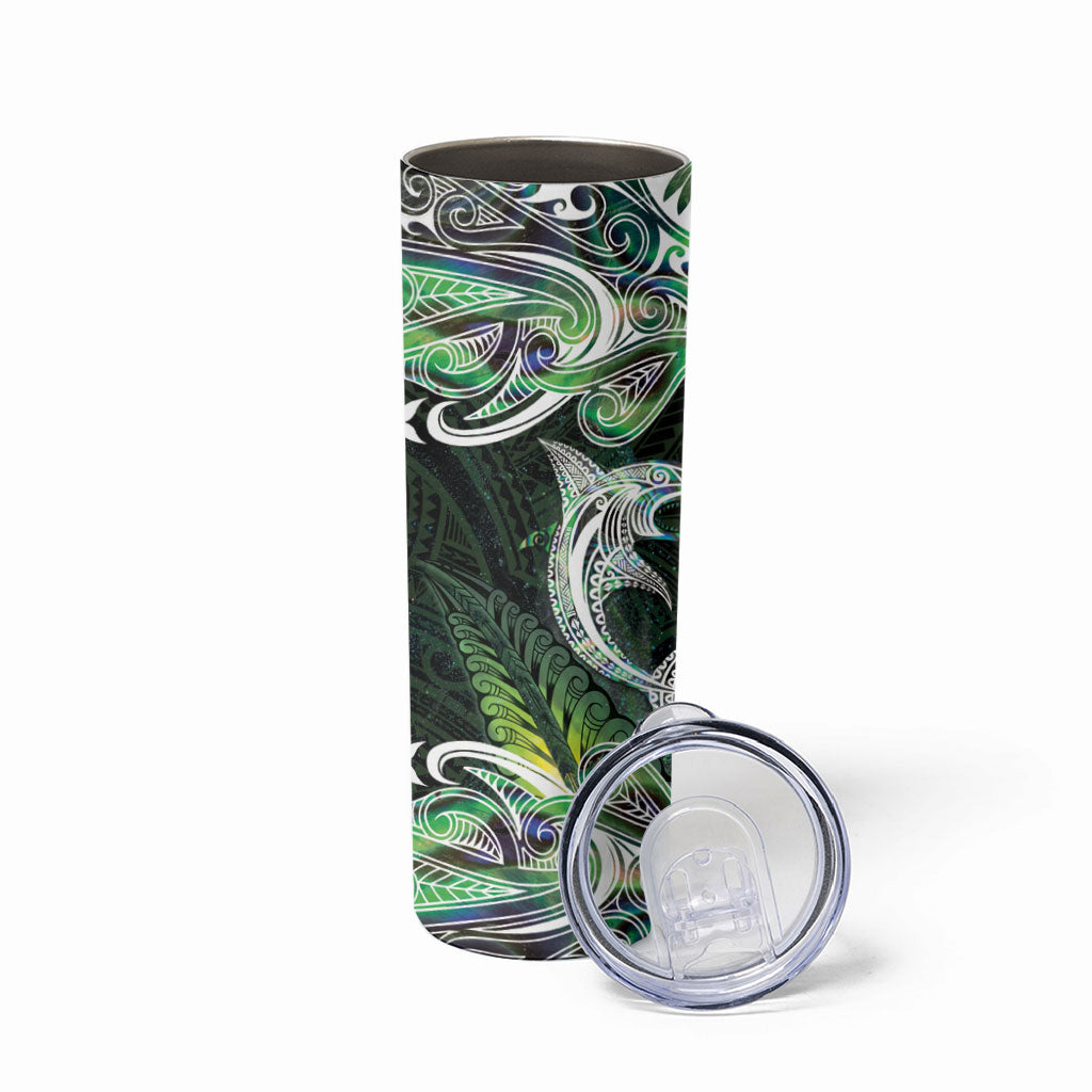 New Zealand Mere Pounamu Weapon Skinny Tumbler Aotearoa Mango Paua Shell Maori Pattern