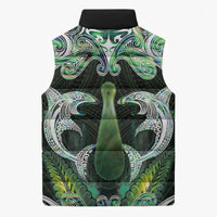 New Zealand Mere Pounamu Weapon Sleeveless Puffer Jacket Aotearoa Mango Paua Shell Maori Pattern
