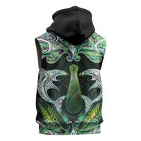 New Zealand Mere Pounamu Weapon Sleeveless Zip Hoodie Aotearoa Mango Paua Shell Maori Pattern