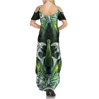 New Zealand Mere Pounamu Weapon Summer Maxi Dress Aotearoa Mango Paua Shell Maori Pattern