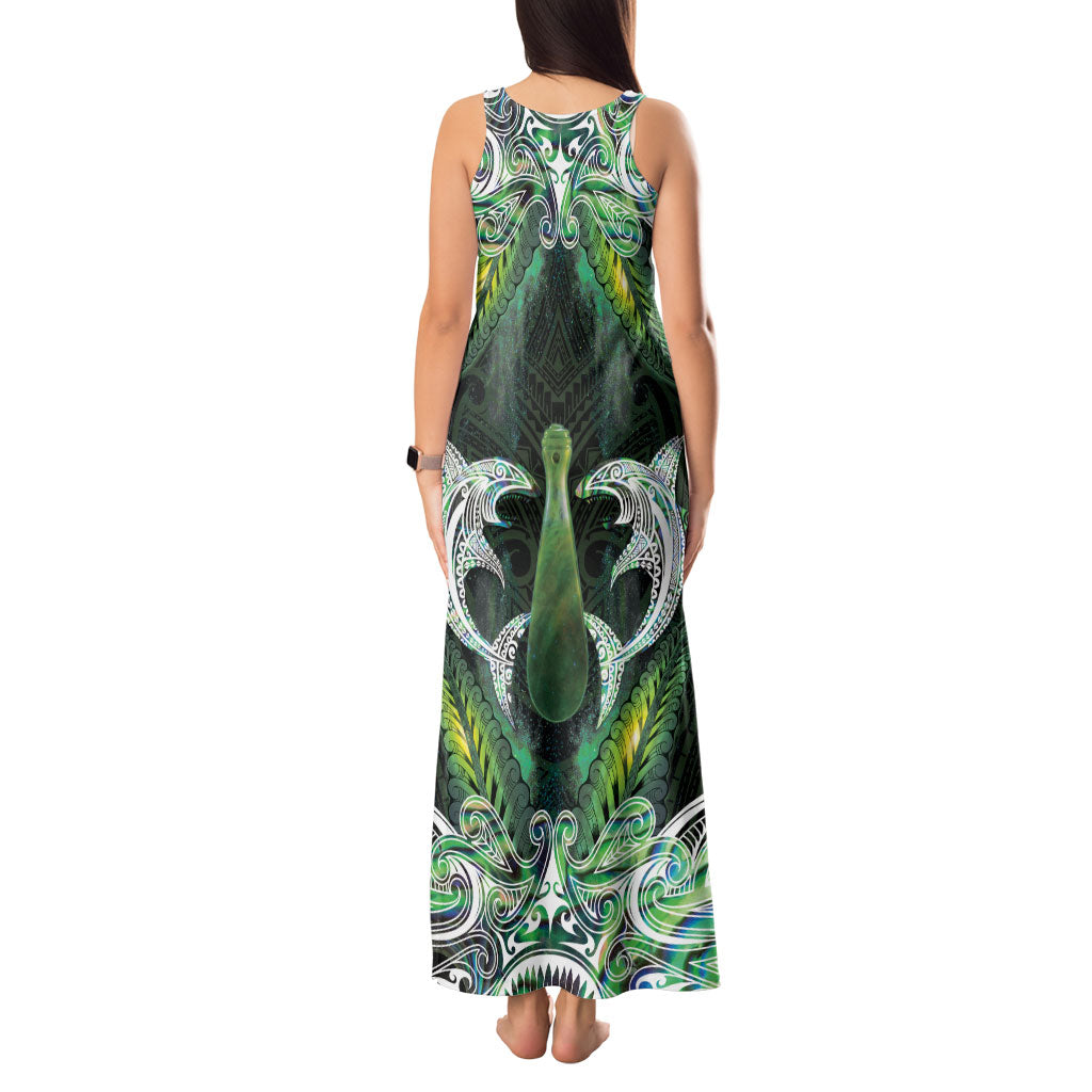New Zealand Mere Pounamu Weapon Tank Maxi Dress Aotearoa Mango Paua Shell Maori Pattern