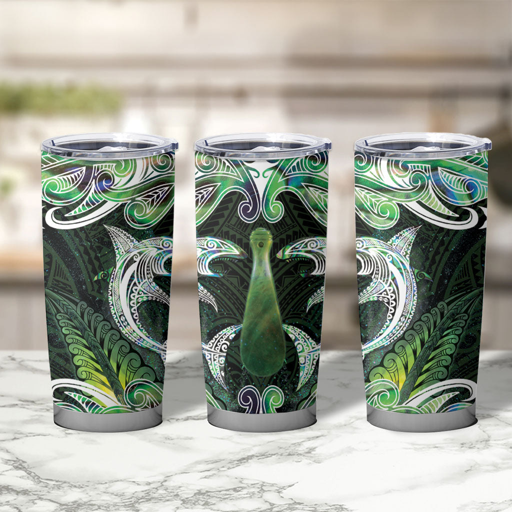 New Zealand Mere Pounamu Weapon Tumbler Cup Aotearoa Mango Paua Shell Maori Pattern