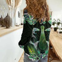 New Zealand Mere Pounamu Weapon Women Casual Shirt Aotearoa Mango Paua Shell Maori Pattern