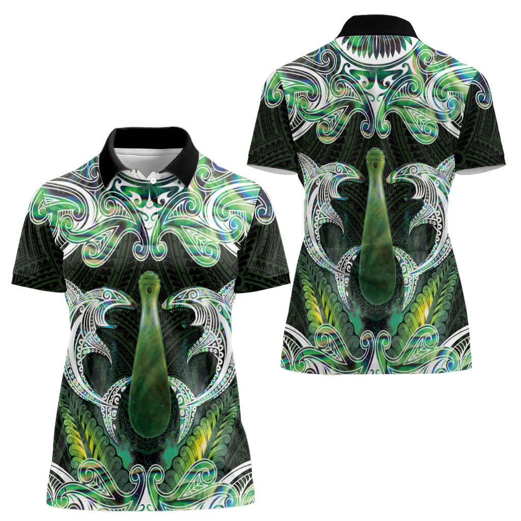New Zealand Mere Pounamu Weapon Women Polo Shirt Aotearoa Mango Paua Shell Maori Pattern
