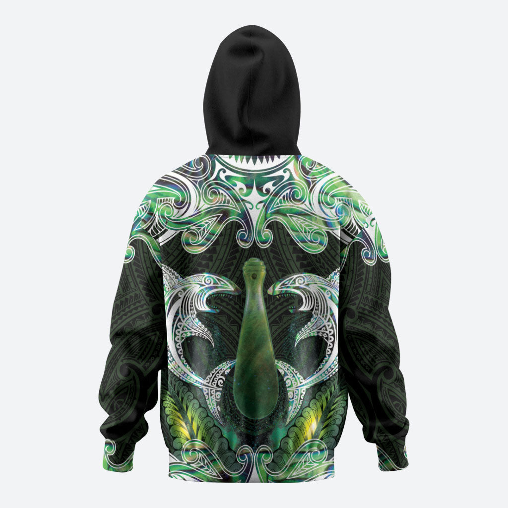 New Zealand Mere Pounamu Weapon Zip Hoodie Aotearoa Mango Paua Shell Maori Pattern