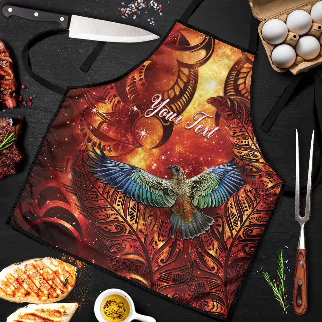New Zealand Kea Bird Matariki Personalised Apron Silver Fern Maori Pattern LT22 Orange - Polynesian Pride