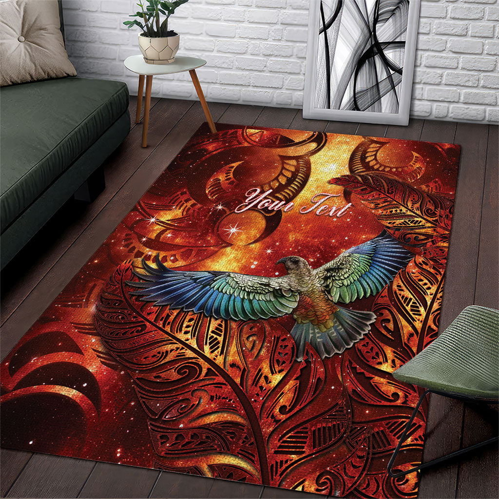New Zealand Kea Bird Matariki Personalised Area Rug Silver Fern Maori Pattern