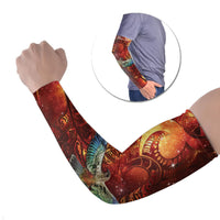 New Zealand Kea Bird Matariki Personalised Arm Sleeves Silver Fern Maori Pattern LT22 Set of 2 Orange - Polynesian Pride