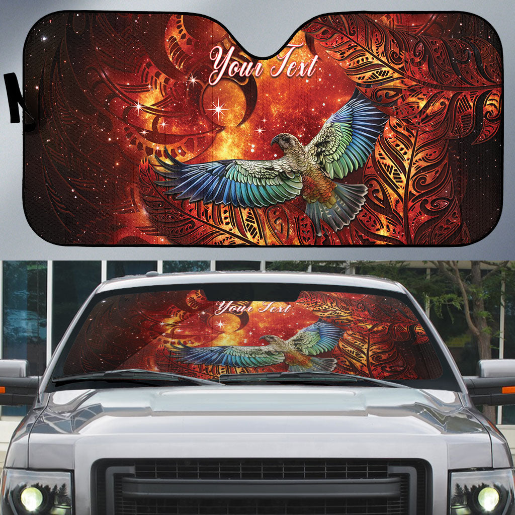New Zealand Kea Bird Matariki Personalised Auto Sun Shade Silver Fern Maori Pattern