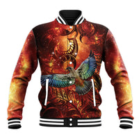 New Zealand Kea Bird Matariki Personalised Baseball Jacket Silver Fern Maori Pattern LT22 Unisex Orange - Polynesian Pride