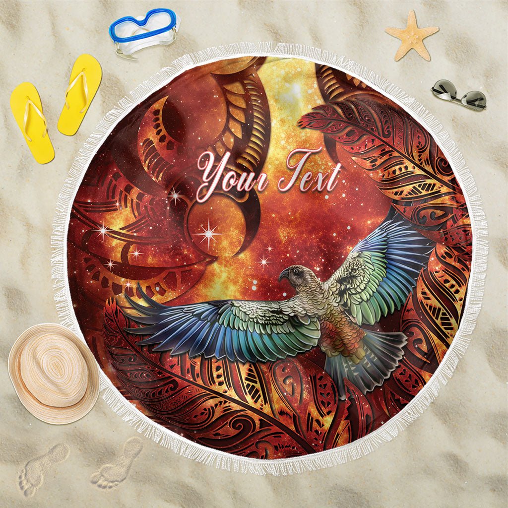 New Zealand Kea Bird Matariki Personalised Beach Blanket Silver Fern Maori Pattern LT22 One Size 150cm Orange - Polynesian Pride