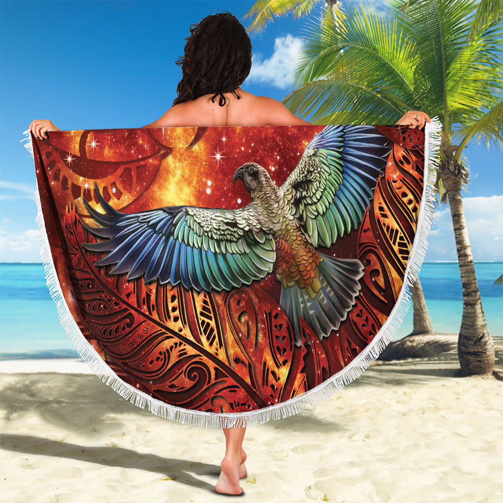 New Zealand Kea Bird Matariki Personalised Beach Blanket Silver Fern Maori Pattern LT22 - Polynesian Pride