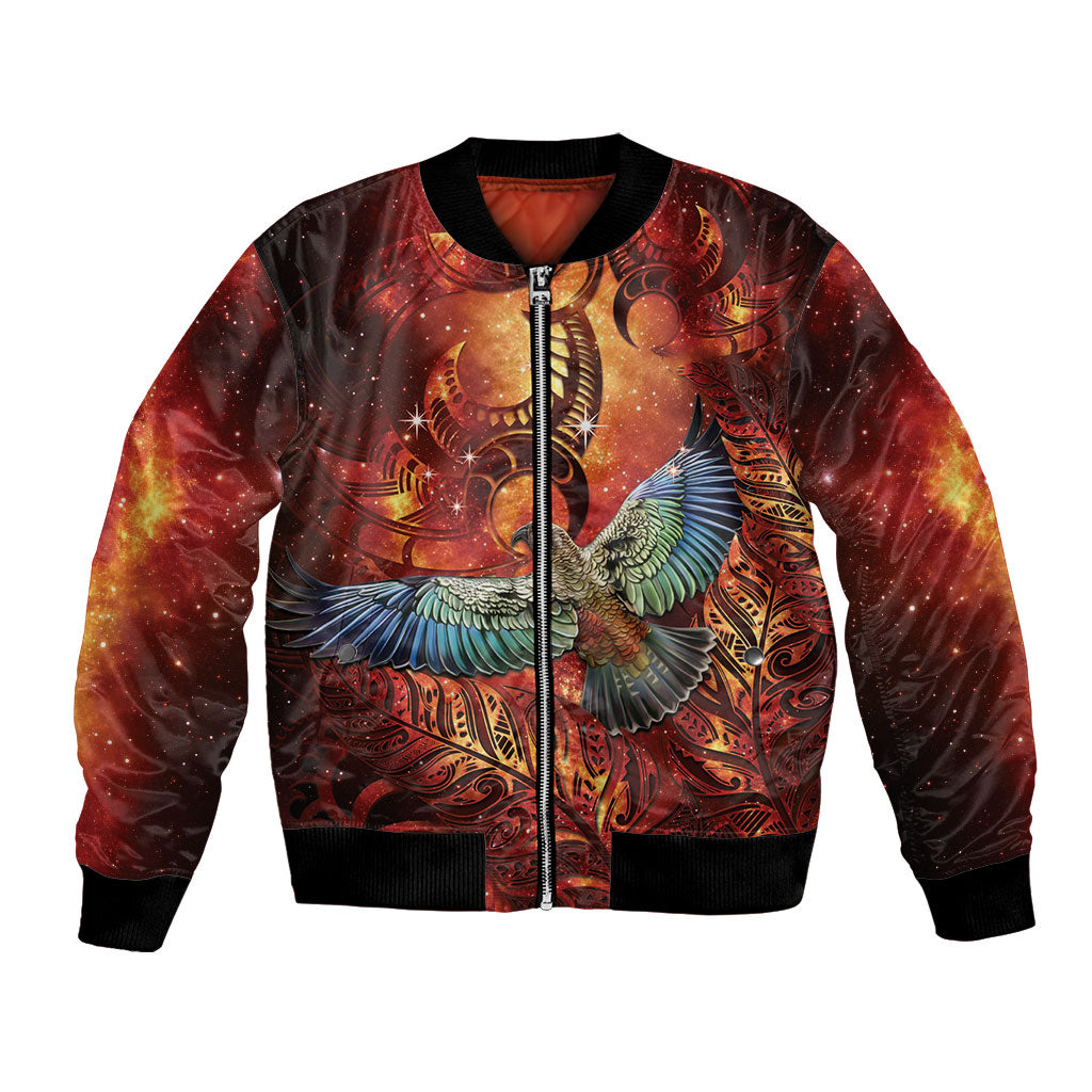New Zealand Kea Bird Matariki Personalised Bomber Jacket Silver Fern Maori Pattern LT22 Unisex Orange - Polynesian Pride