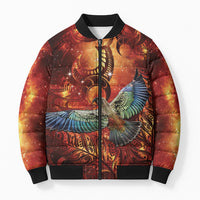 New Zealand Kea Bird Matariki Personalised Bomber Puffer Jacket Silver Fern Maori Pattern LT22 Unisex Orange - Polynesian Pride