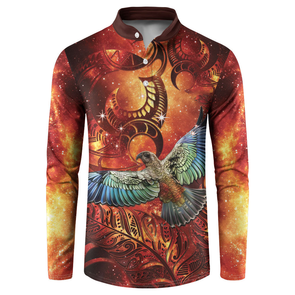 New Zealand Kea Bird Matariki Personalised Button Sweatshirt Silver Fern Maori Pattern LT22 Orange - Polynesian Pride