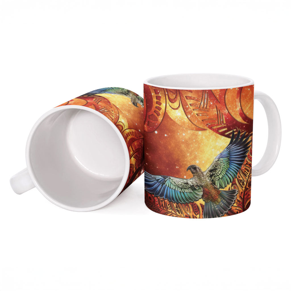New Zealand Kea Bird Matariki Personalised Ceramic Mug Silver Fern Maori Pattern LT22 - Polynesian Pride