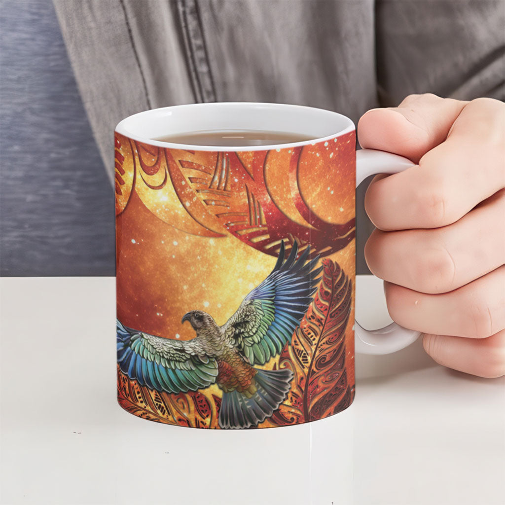 New Zealand Kea Bird Matariki Personalised Ceramic Mug Silver Fern Maori Pattern LT22 - Polynesian Pride