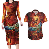 New Zealand Kea Bird Matariki Personalised Couples Matching Long Sleeve Bodycon Dress and Hawaiian Shirt Silver Fern Maori Pattern