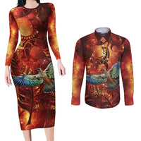 New Zealand Kea Bird Matariki Personalised Couples Matching Long Sleeve Bodycon Dress and Long Sleeve Button Shirt Silver Fern Maori Pattern