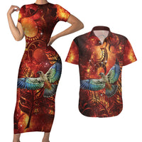 New Zealand Kea Bird Matariki Personalised Couples Matching Short Sleeve Bodycon Dress and Hawaiian Shirt Silver Fern Maori Pattern