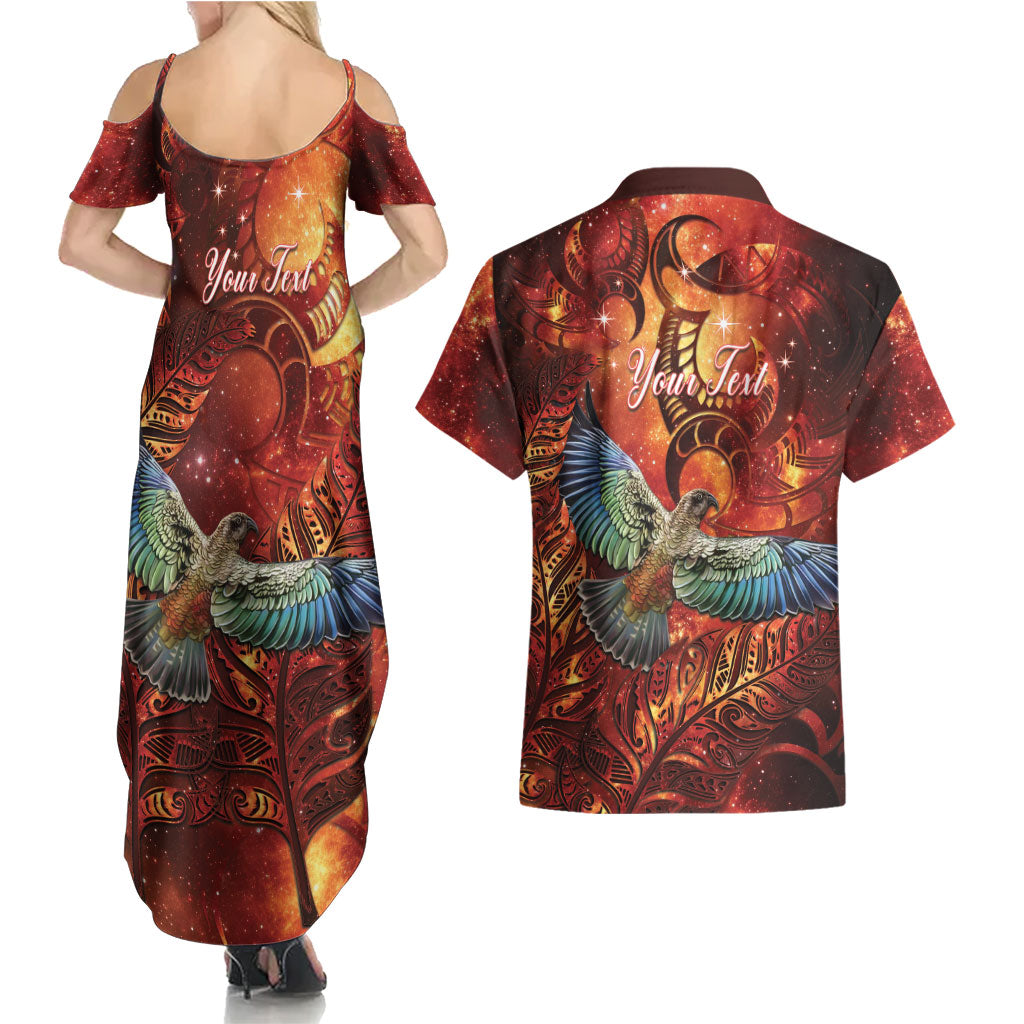 New Zealand Kea Bird Matariki Personalised Couples Matching Summer Maxi Dress and Hawaiian Shirt Silver Fern Maori Pattern