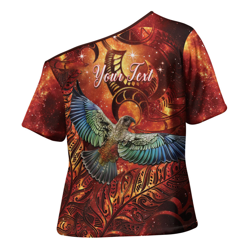 New Zealand Kea Bird Matariki Personalised Cross Shoulder Shirt Silver Fern Maori Pattern LT22 - Polynesian Pride