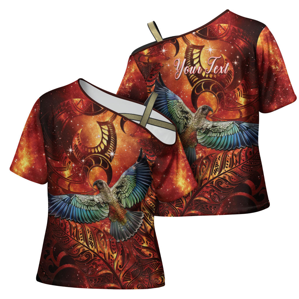 New Zealand Kea Bird Matariki Personalised Cross Shoulder Shirt Silver Fern Maori Pattern LT22 - Polynesian Pride