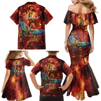 New Zealand Kea Bird Matariki Personalised Family Matching Mermaid Dress and Hawaiian Shirt Silver Fern Maori Pattern