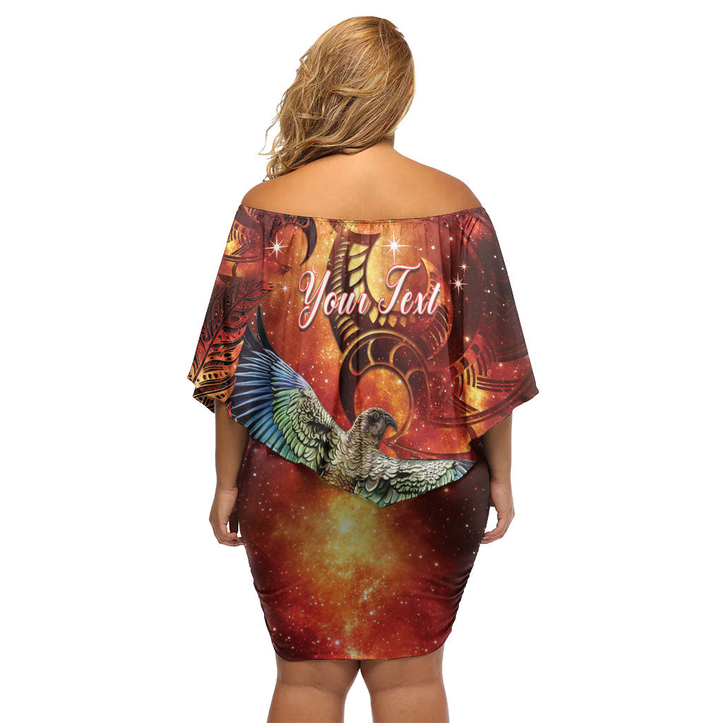 New Zealand Kea Bird Matariki Personalised Family Matching Off Shoulder Short Dress and Hawaiian Shirt Silver Fern Maori Pattern