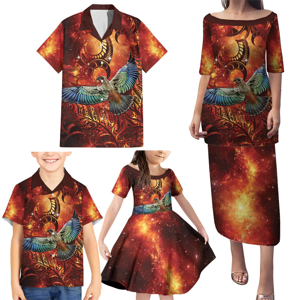New Zealand Kea Bird Matariki Personalised Family Matching Puletasi and Hawaiian Shirt Silver Fern Maori Pattern